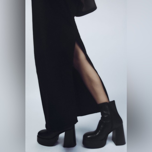 NWOT. Zara Black Leather High Heel Platform Ankle Boots. Size 10/EU 41. - Picture 4 of 8